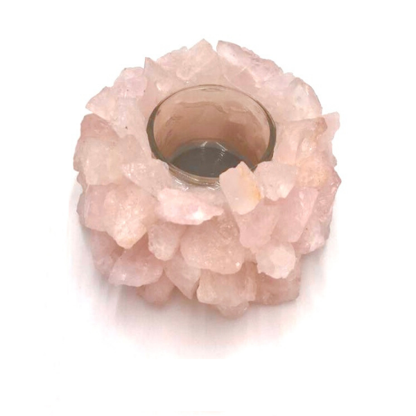 Natural Rose Quartz Crystal TeaLight Holder Crystal Decor Candle Holder
