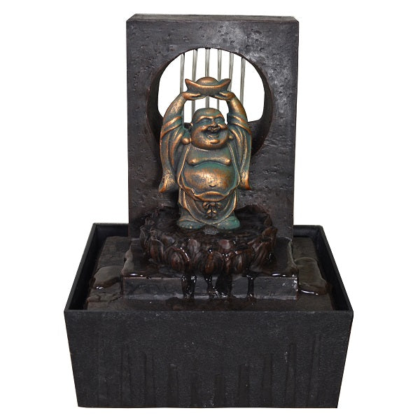 Indoor Happy Buddha Water Fountain Holding A Gold Nugget