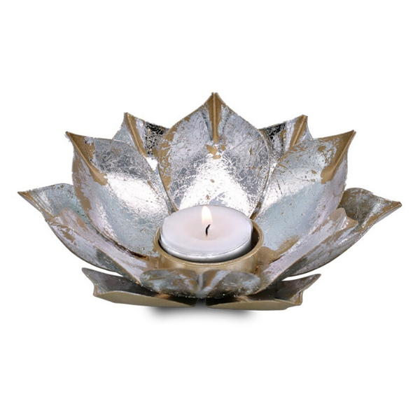 Gold & Silver Antique Style Metal Lotus Tealight Holder