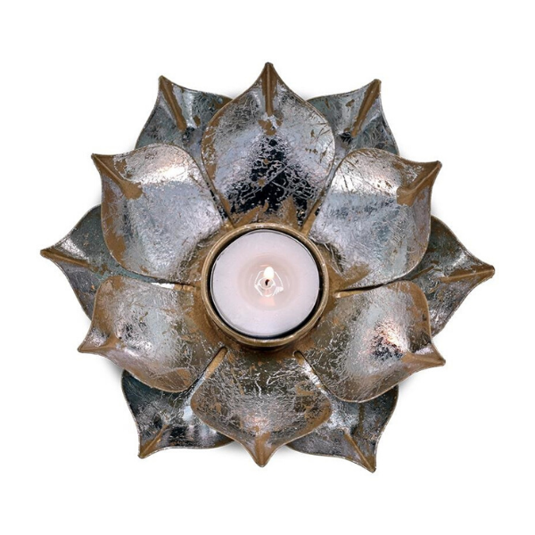 Gold & Silver Antique Style Metal Lotus Tealight Holder