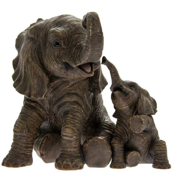 Grey Mother & Baby Sitting Elephants
